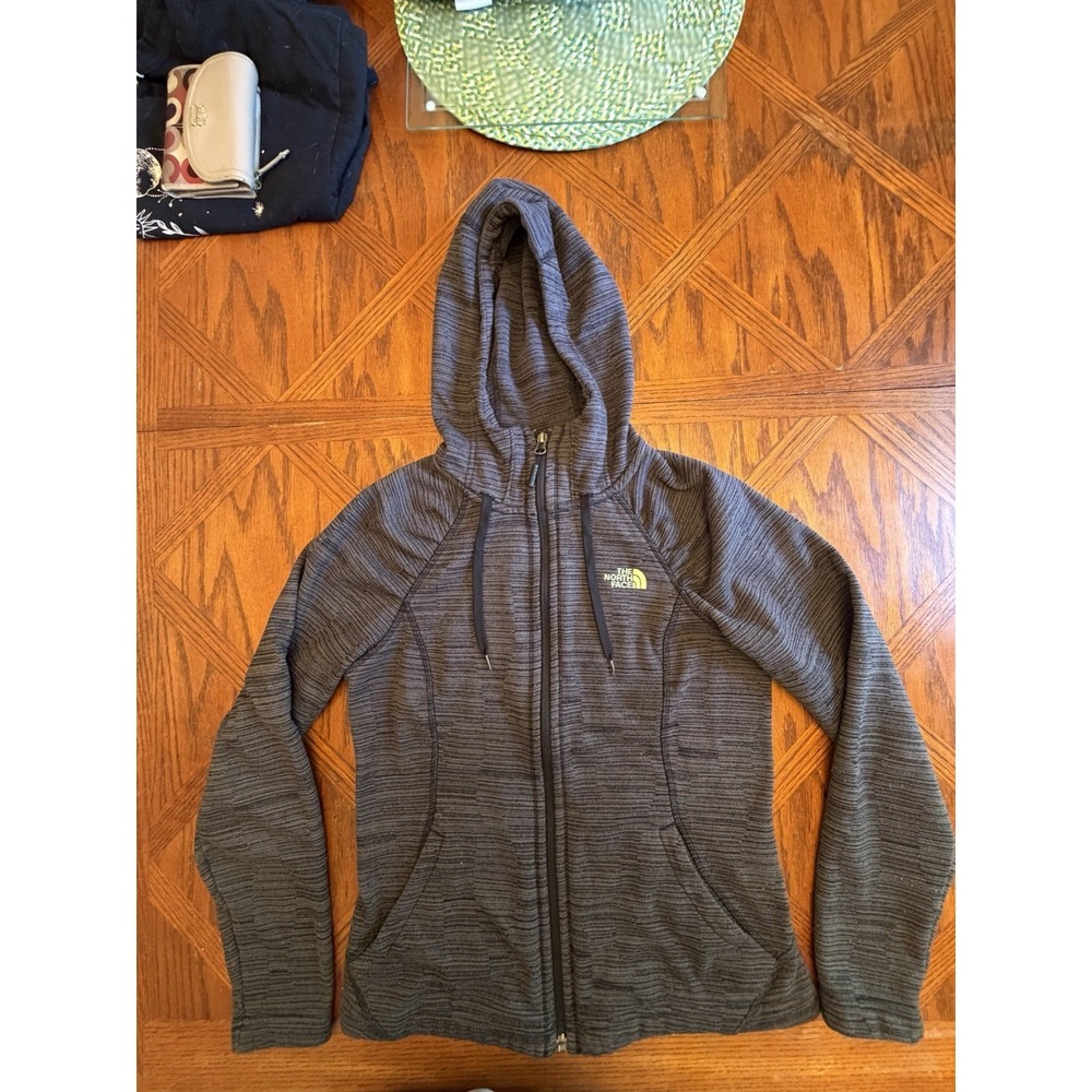 North Face Jacket Womens Small Gray Striped Full Zip Hooded Casual